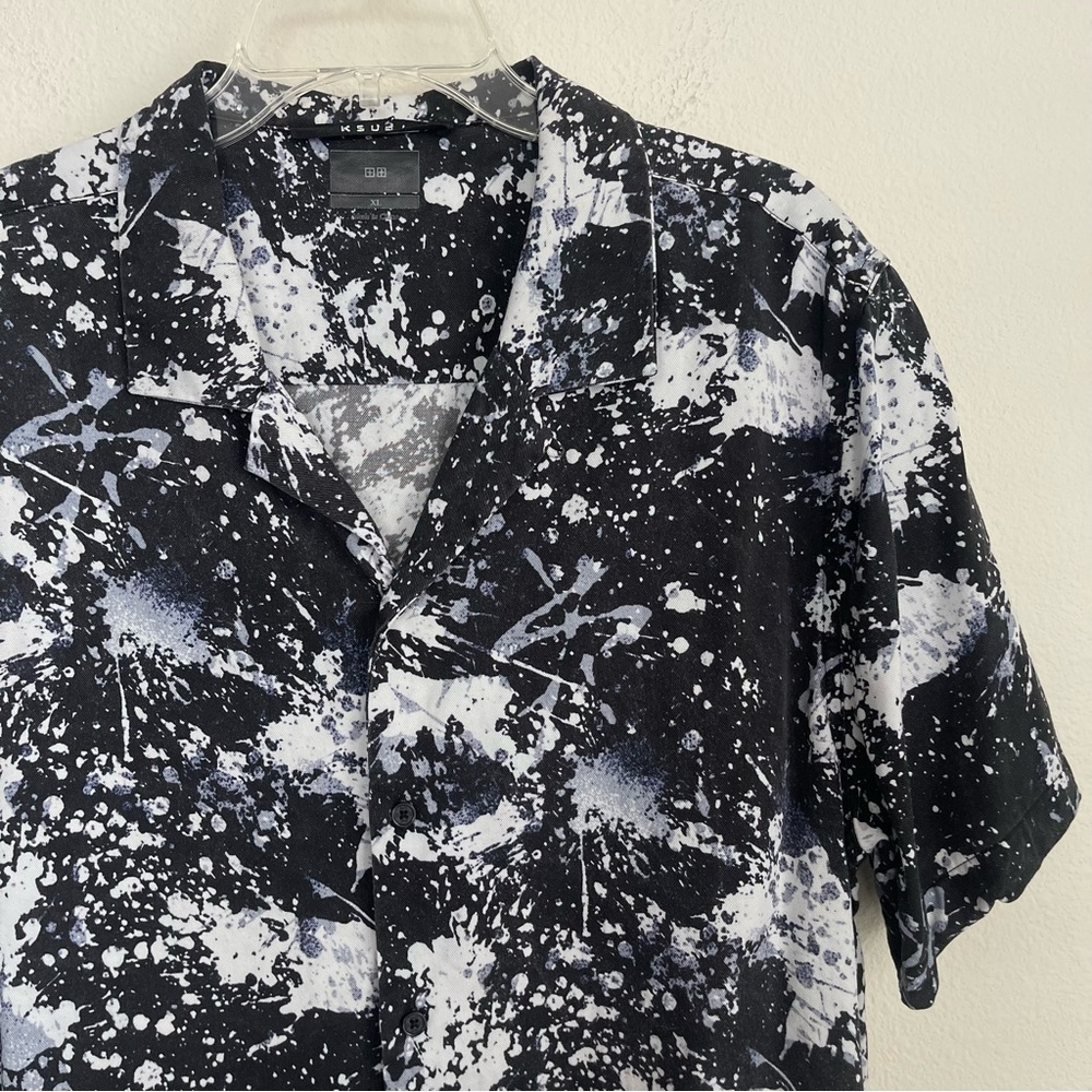 KSUBI Short Sleeve Button Down Tencel Paint Splatter Print Shirt